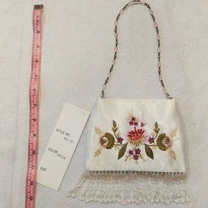 Sue Wong Small White Satin Beaded Purse